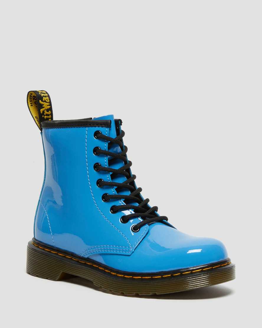 blaue dr. martens 1460 lackleder-schnürstiefel für kinder