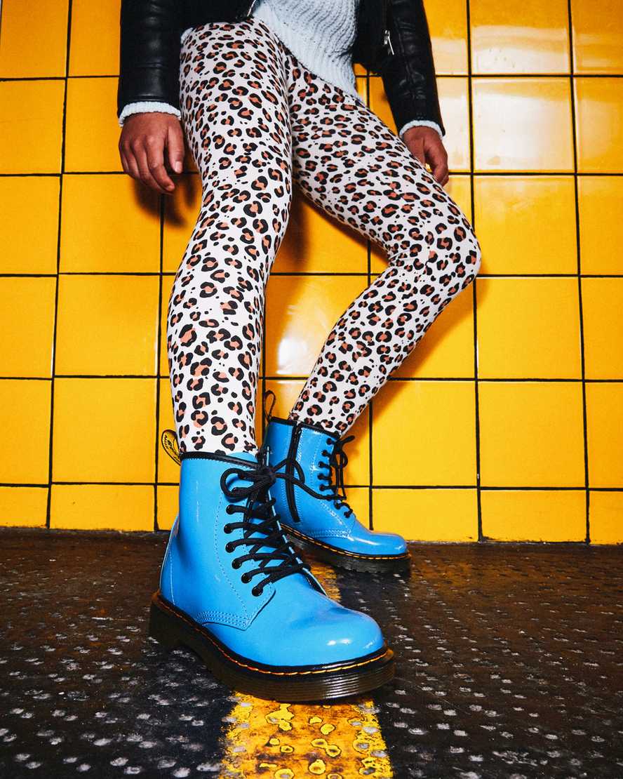 blaue dr. martens 1460 lackleder-schnürstiefel für kinder