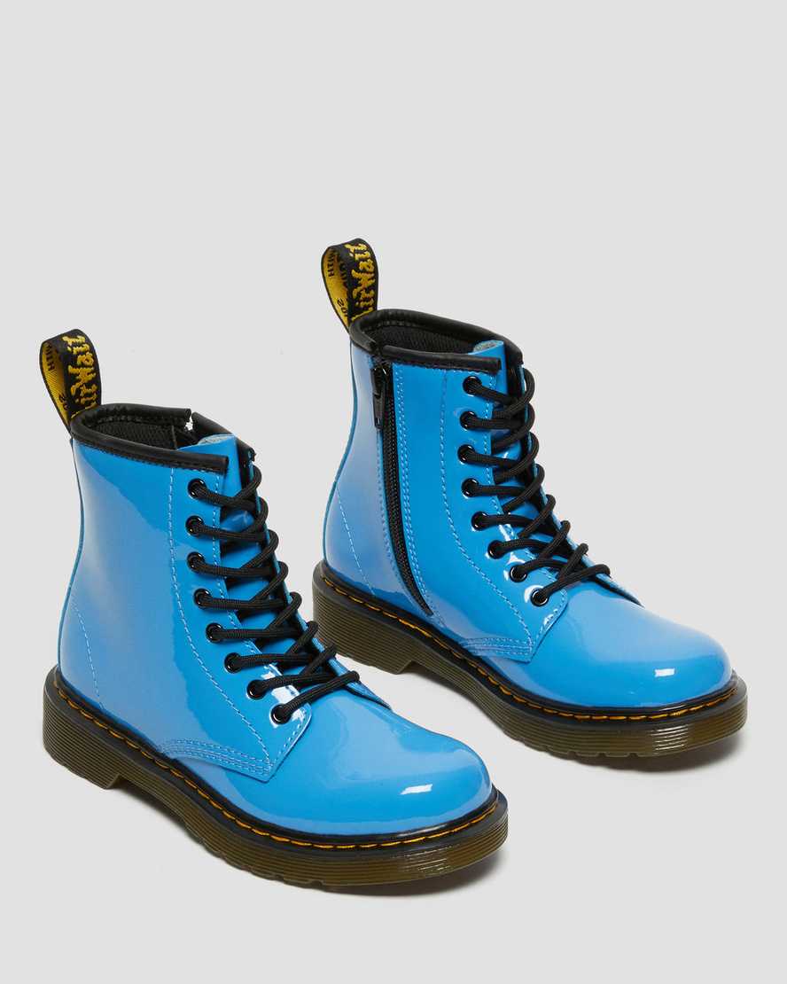 blaue dr. martens 1460 lackleder-schnürstiefel für kinder
