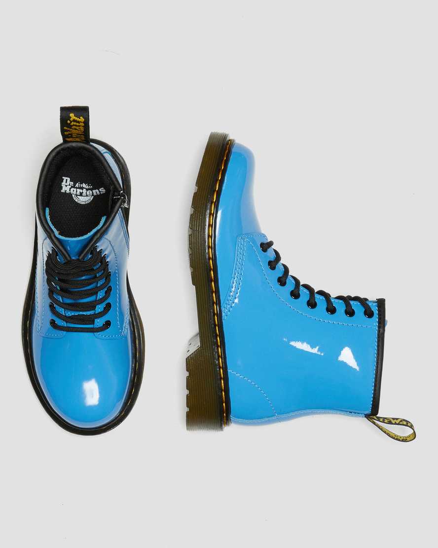 blaue dr. martens 1460 lackleder-schnürstiefel für kinder