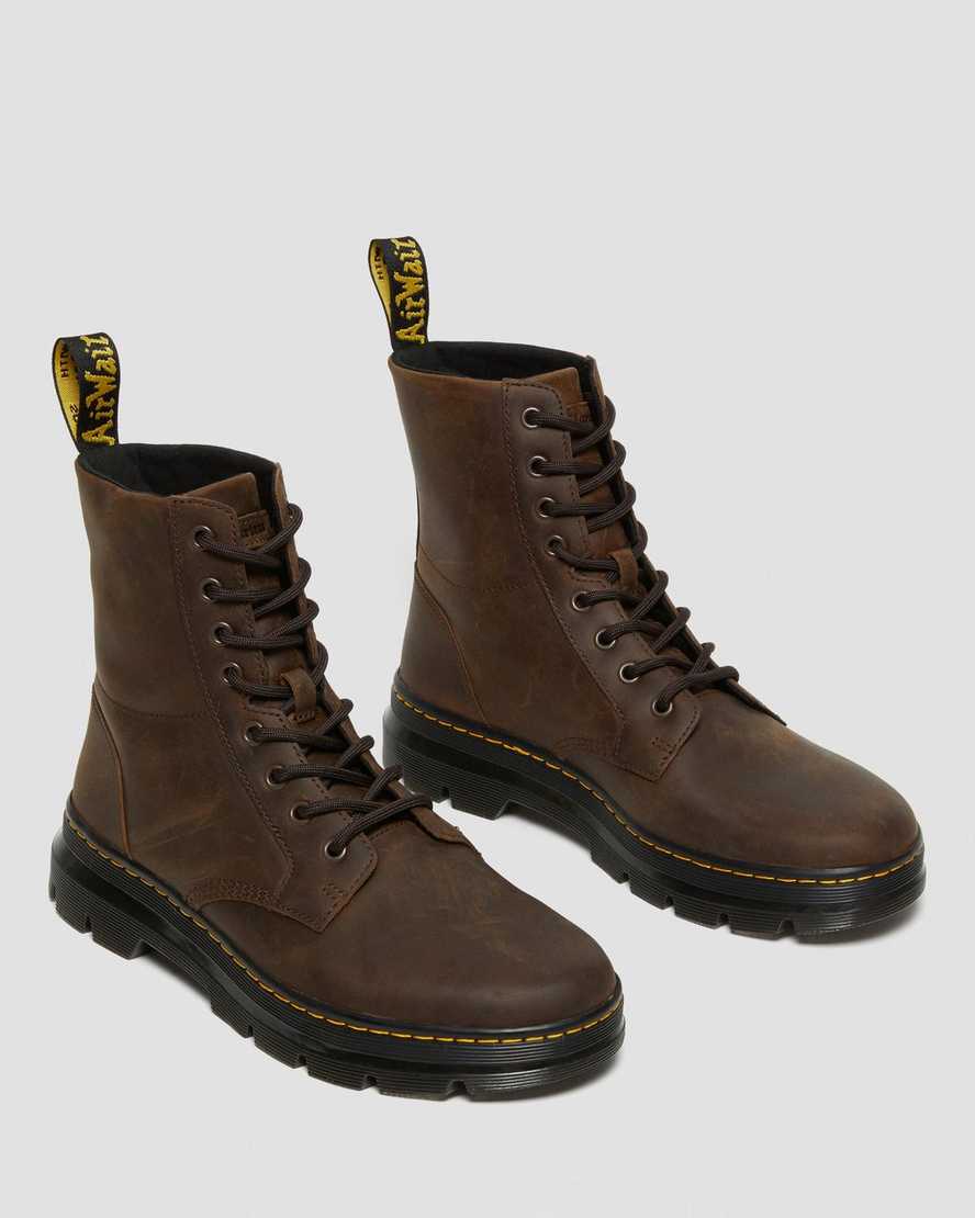 braune dr. martens combs crazy horse herren-freizeitstiefel