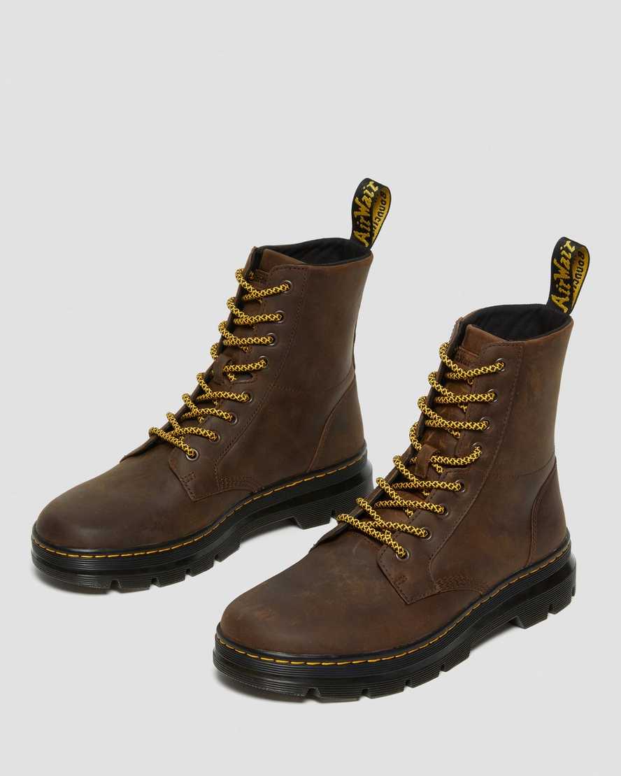 braune dr. martens combs crazy horse herren-freizeitstiefel