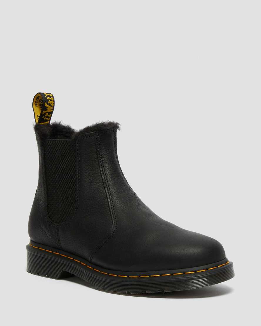 schwarze dr. martens 2976 chelsea boots für herren mit kunstfellfutter