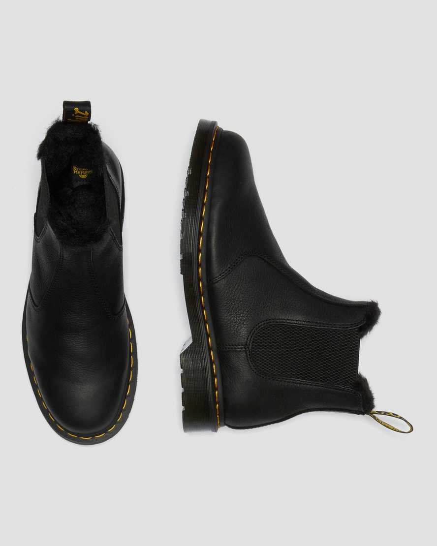 schwarze dr. martens 2976 chelsea boots für herren mit kunstfellfutter