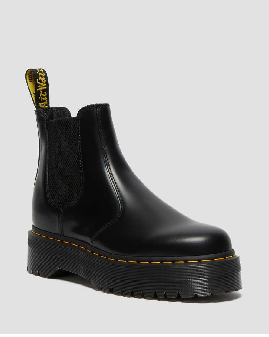 schwarze dr. martens 2976 chelsea boots mit polierter glatter plateausohle für herren