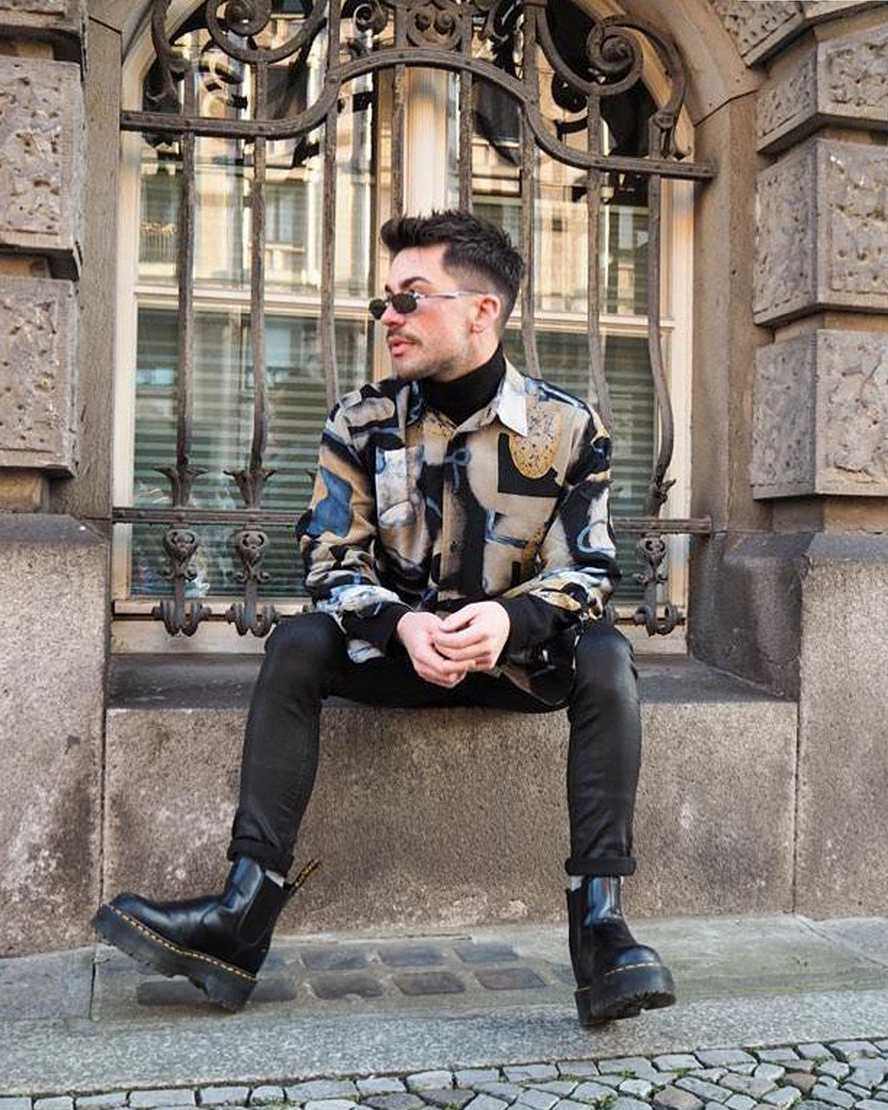 schwarze dr. martens 2976 chelsea boots mit polierter glatter plateausohle für herren