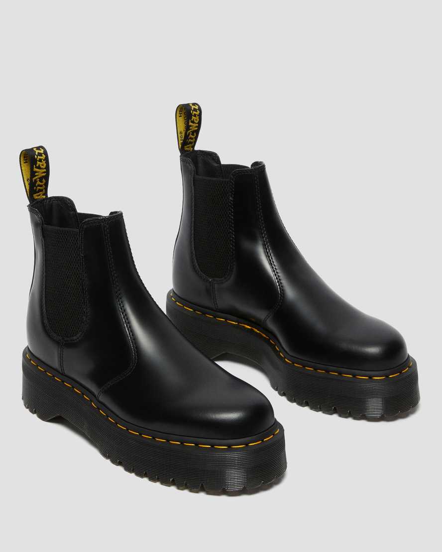 schwarze dr. martens 2976 chelsea boots mit polierter glatter plateausohle für herren