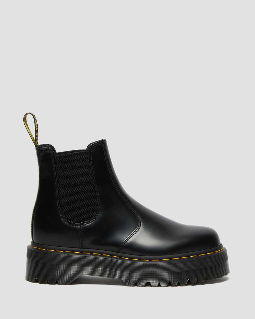 schwarze dr. martens 2976 chelsea boots mit polierter glatter plateausohle für herren