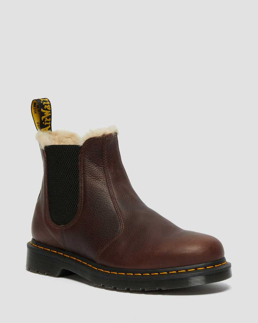 braune dr. martens 2976 chelsea boots für herren mit kunstfellfutter