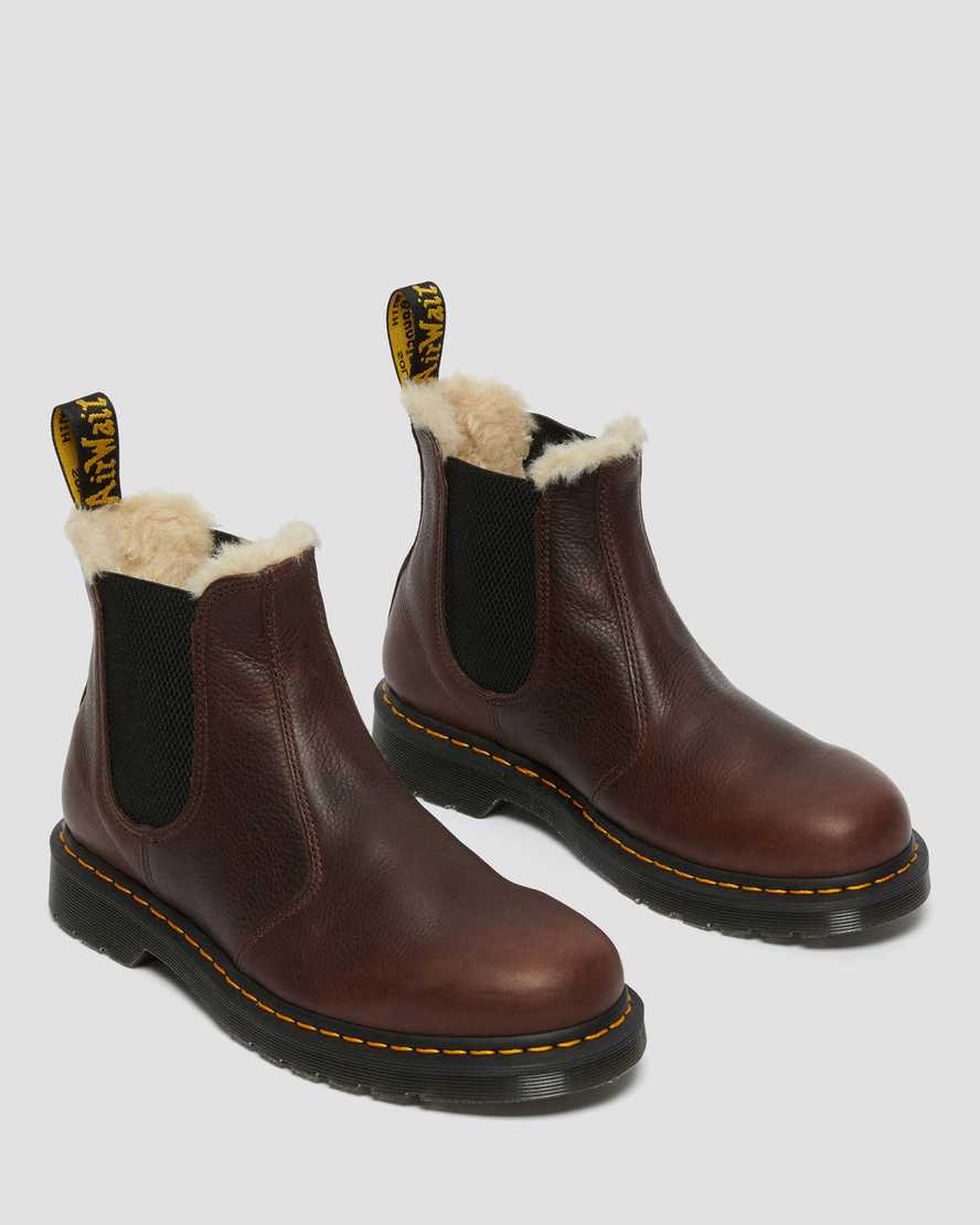 braune dr. martens 2976 chelsea boots für herren mit kunstfellfutter