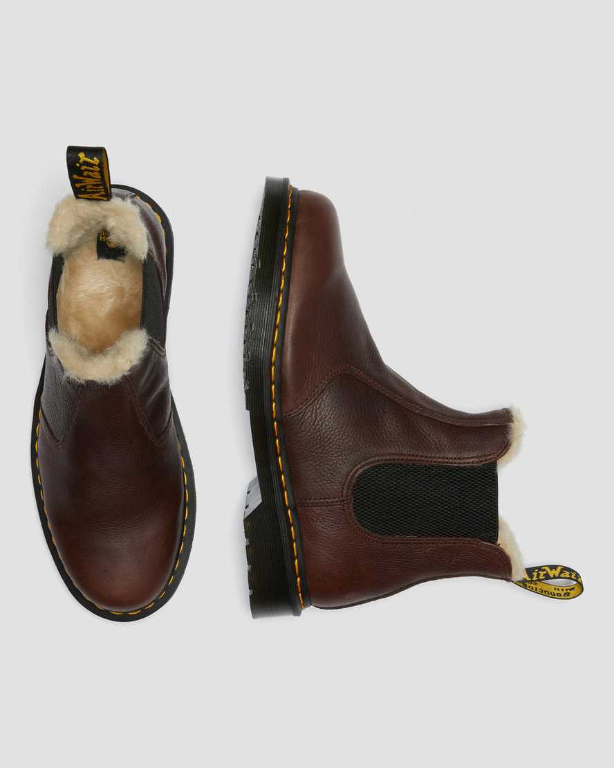 braune dr. martens 2976 chelsea boots für herren mit kunstfellfutter