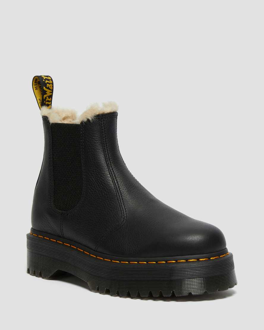 schwarze dr. martens 2976 chelsea boots mit kunstfellfutter und plateau für herren