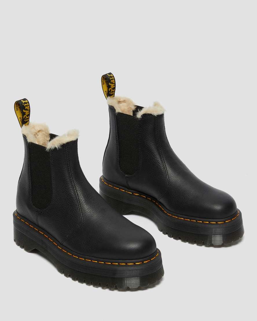 schwarze dr. martens 2976 chelsea boots mit kunstfellfutter und plateau für herren
