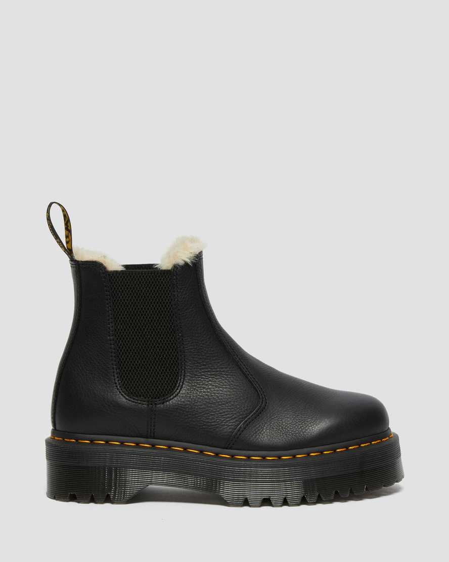 schwarze dr. martens 2976 chelsea boots mit kunstfellfutter und plateau für herren