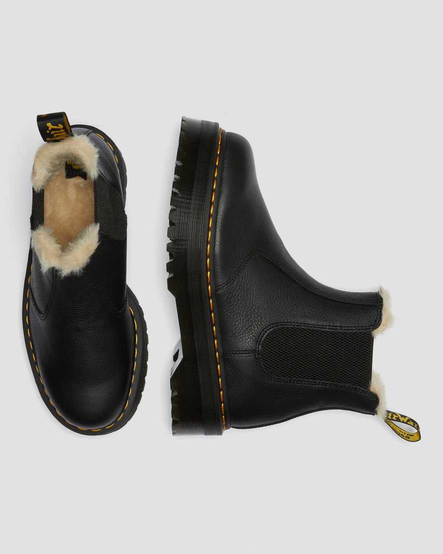 schwarze dr. martens 2976 chelsea boots mit kunstfellfutter und plateau für herren