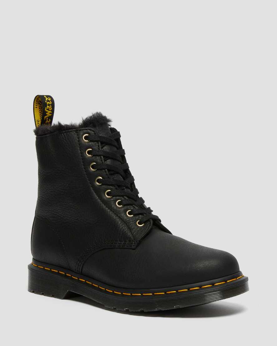 schwarze dr. martens 1460 pascal herren-schnürstiefel mit kunstfellfutter