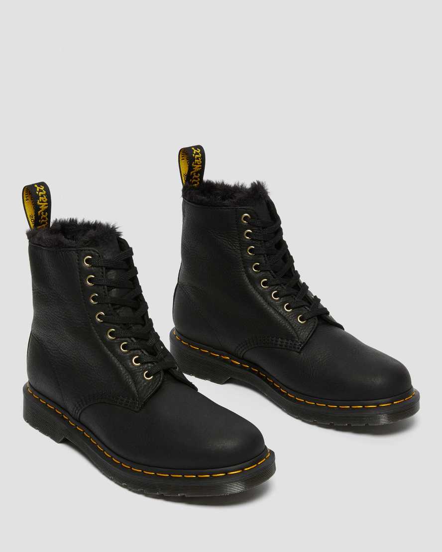 schwarze dr. martens 1460 pascal herren-schnürstiefel mit kunstfellfutter