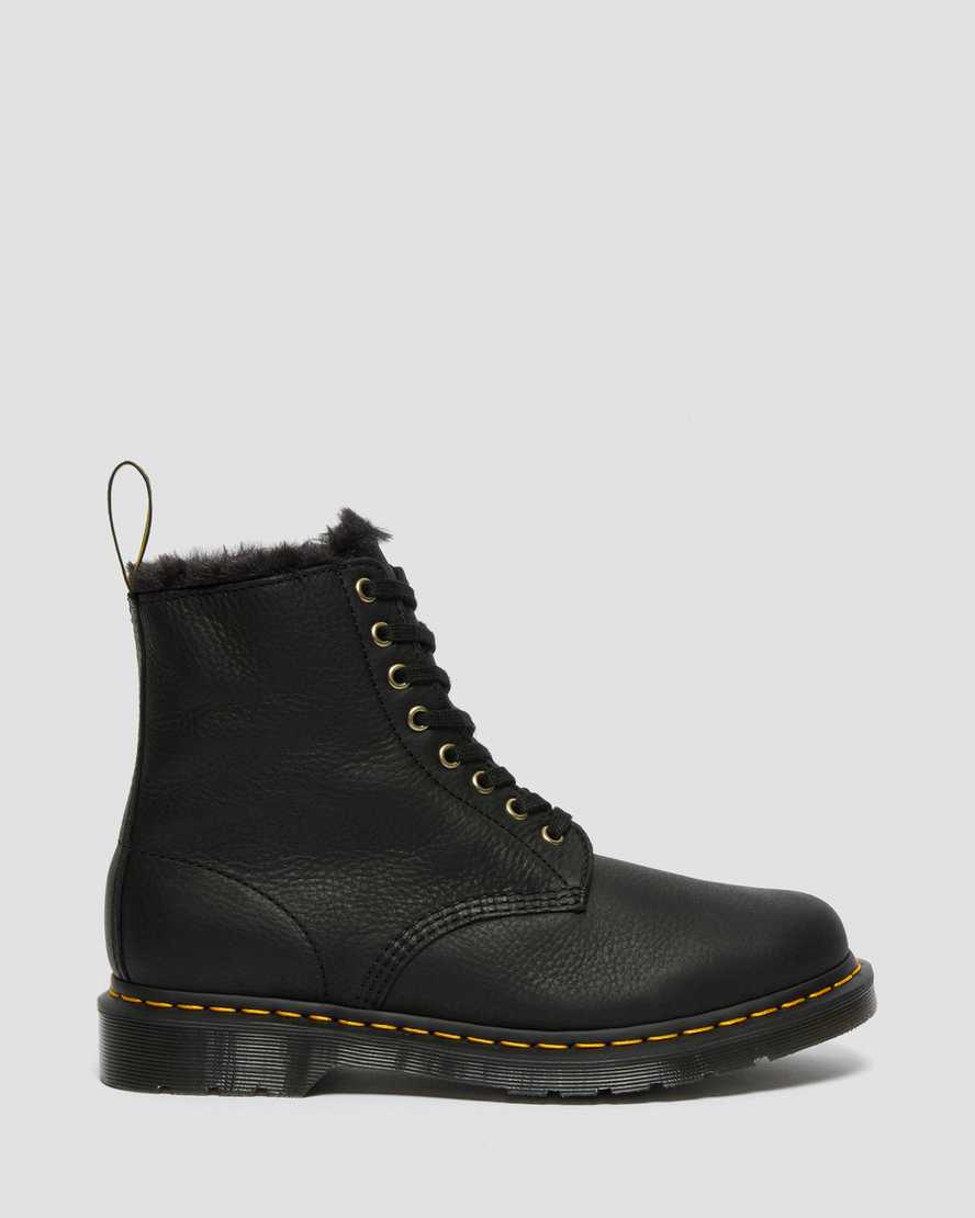 schwarze dr. martens 1460 pascal herren-schnürstiefel mit kunstfellfutter