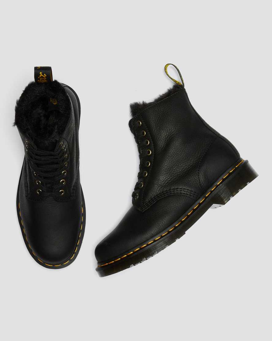 schwarze dr. martens 1460 pascal herren-schnürstiefel mit kunstfellfutter