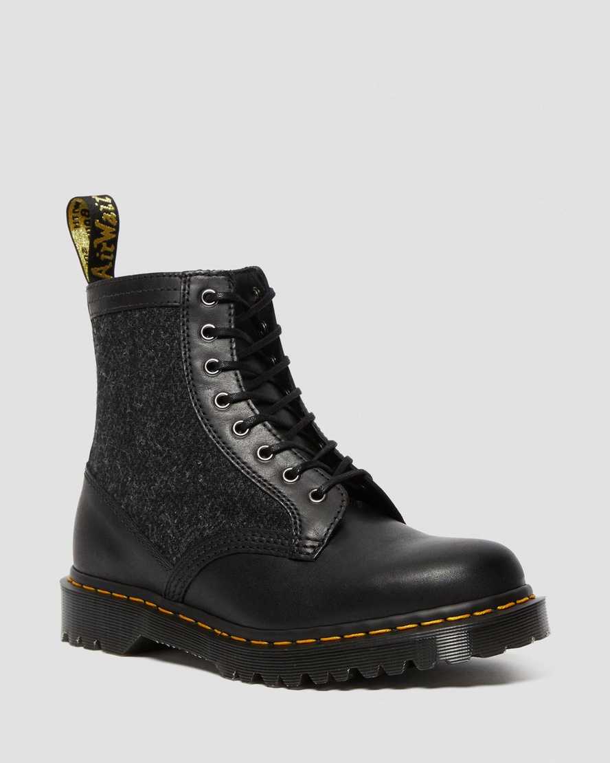 schwarze dr. martens 1460 harris tweed herren-schnürstiefel