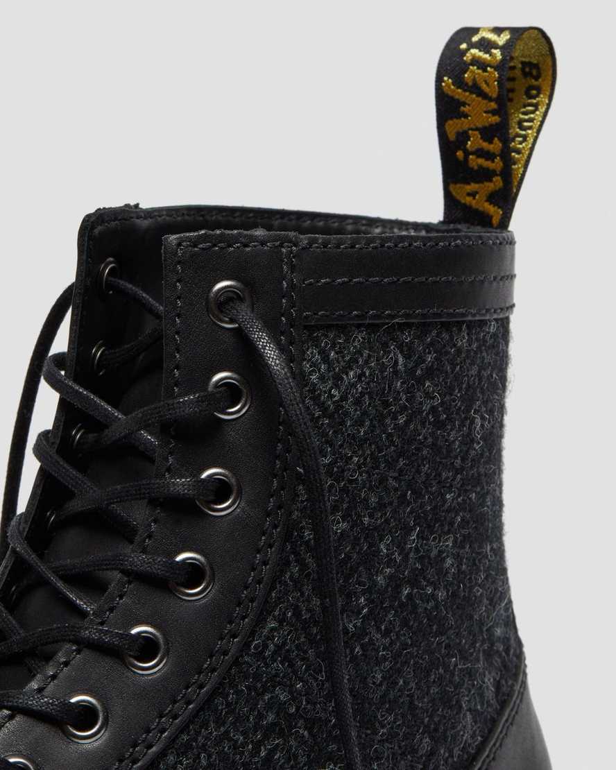 schwarze dr. martens 1460 harris tweed herren-schnürstiefel