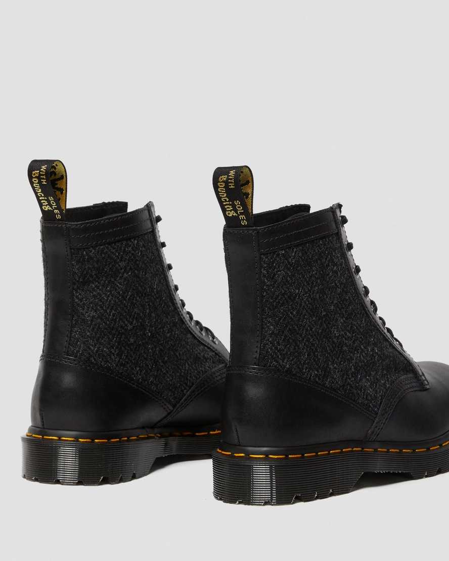 schwarze dr. martens 1460 harris tweed herren-schnürstiefel