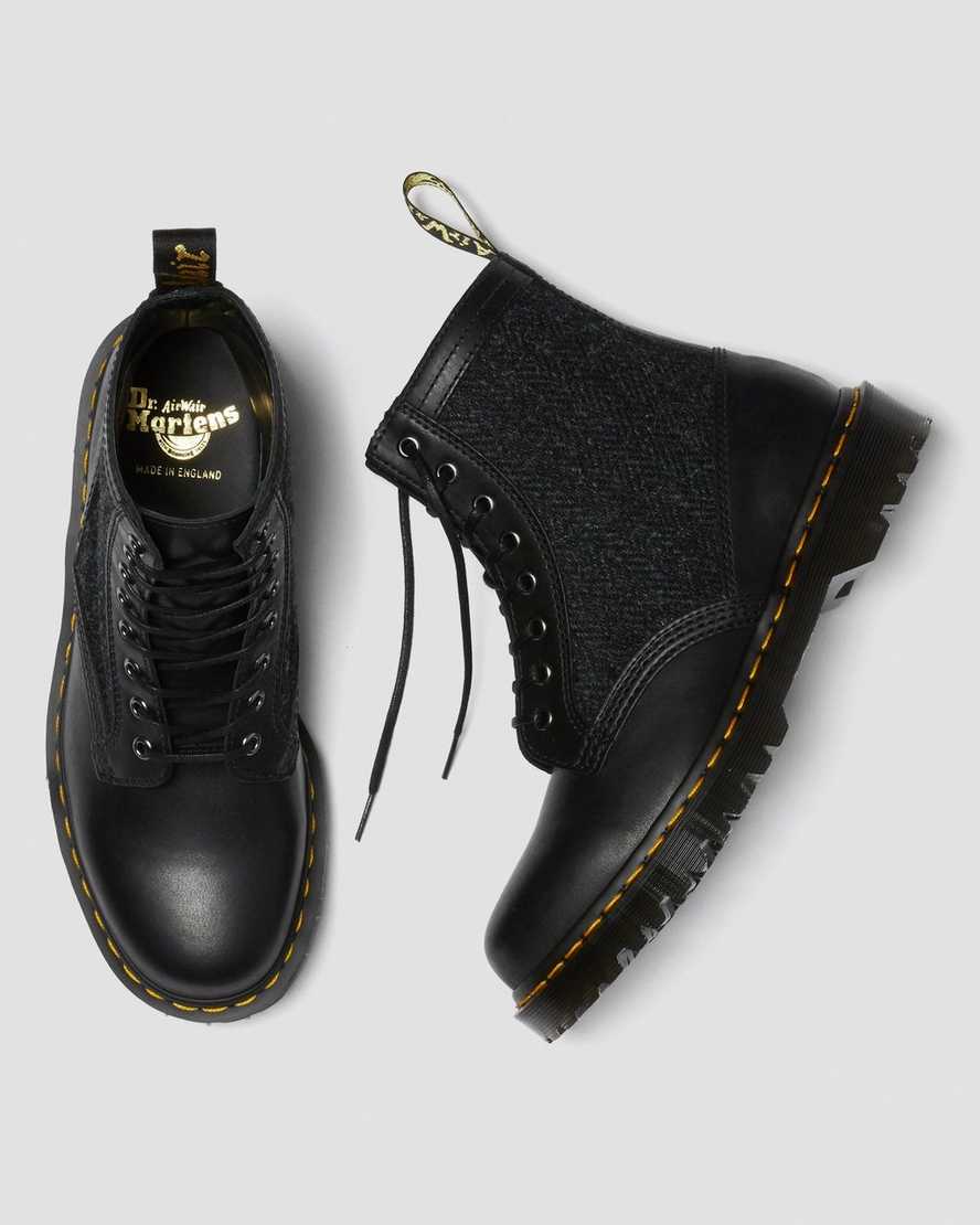schwarze dr. martens 1460 harris tweed herren-schnürstiefel