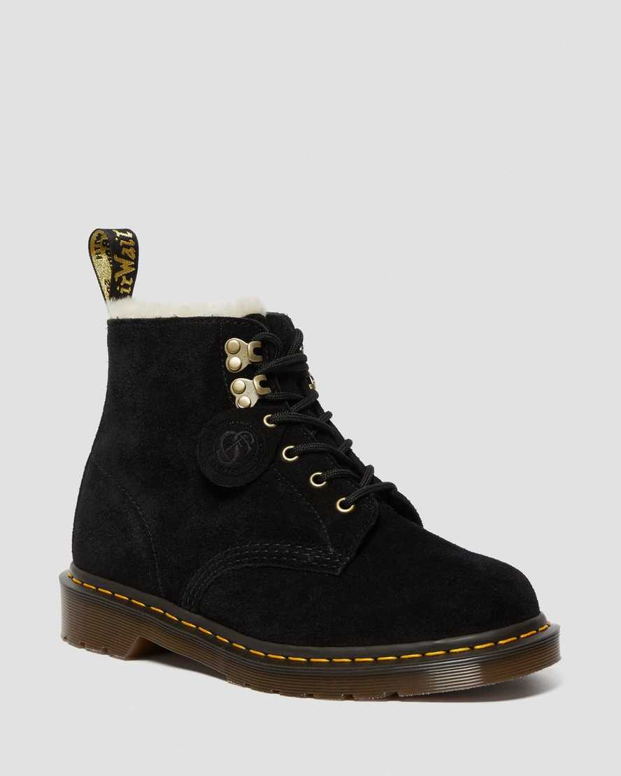 schwarze dr. martens 101 herrenstiefel mit shearling-futter
