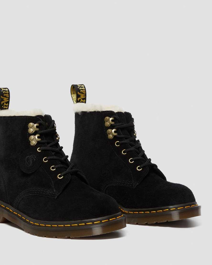 schwarze dr. martens 101 herrenstiefel mit shearling-futter