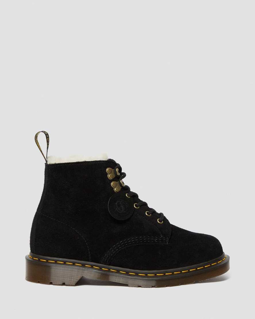 schwarze dr. martens 101 herrenstiefel mit shearling-futter
