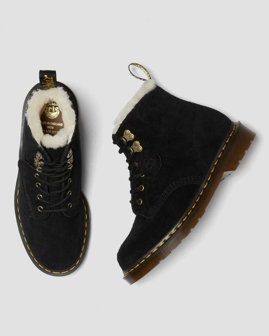 schwarze dr. martens 101 herrenstiefel mit shearling-futter