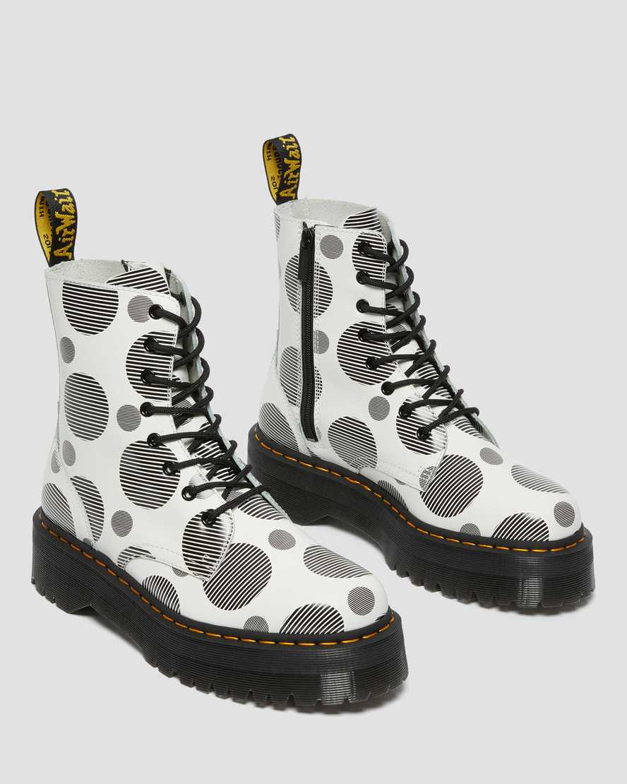 weiße dr. martens jadon polka dot glatte herren-plateaustiefel