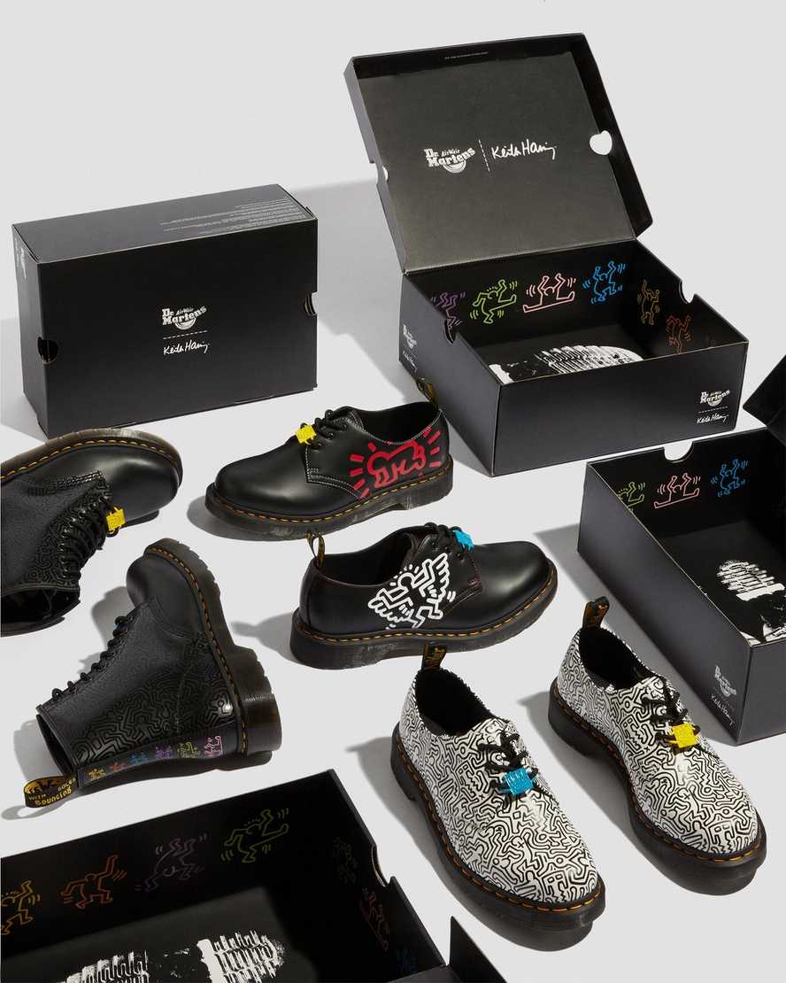 schwarze dr. martens keith haring 1461 glatte herren-oxfordschuhe