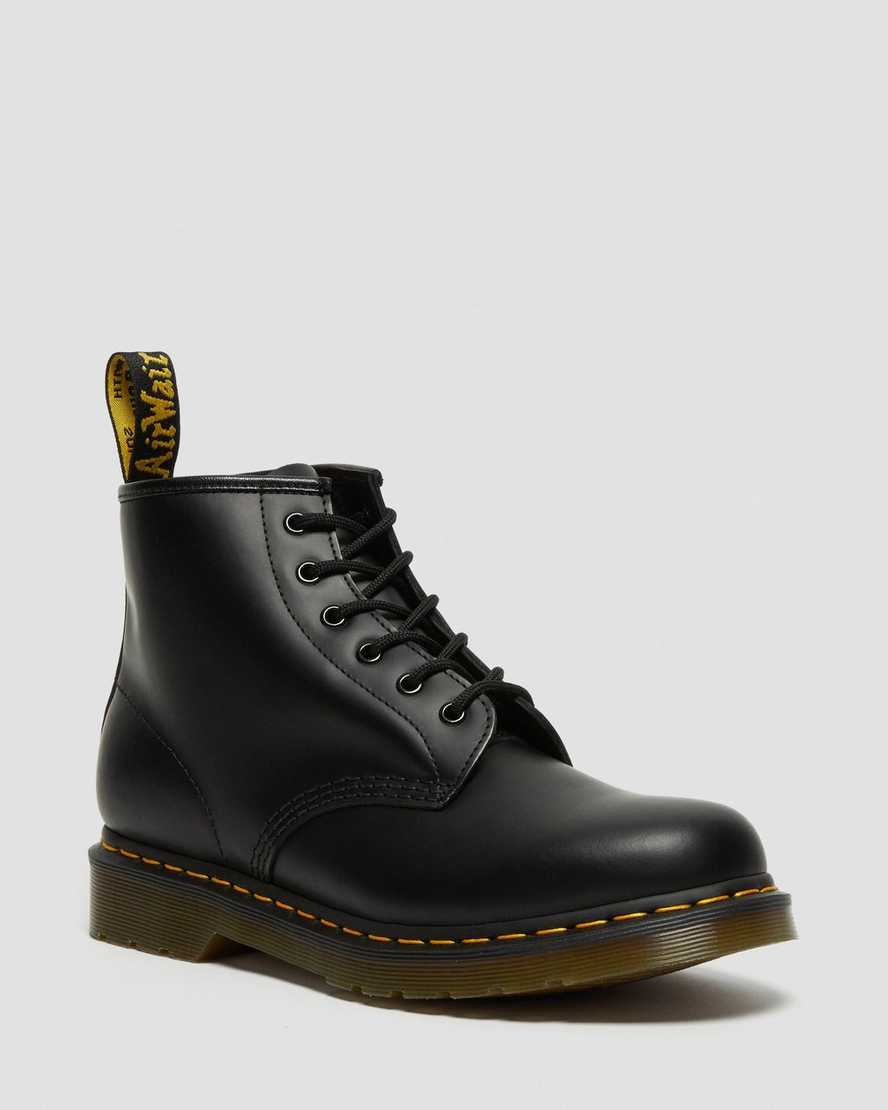 schwarze dr. martens 101 yellow stitch smooth damen-ankle-boots