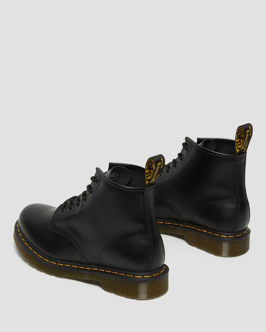 schwarze dr. martens 101 yellow stitch smooth damen-ankle-boots