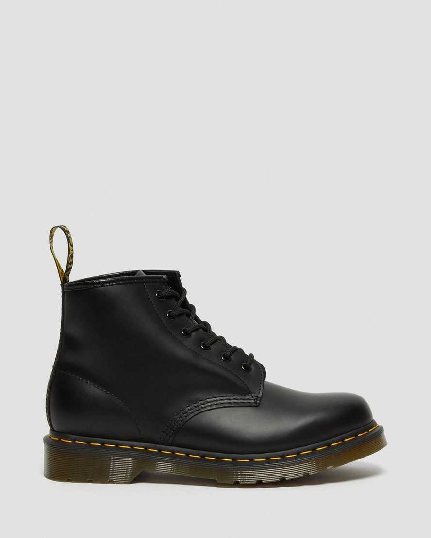 schwarze dr. martens 101 yellow stitch smooth damen-ankle-boots