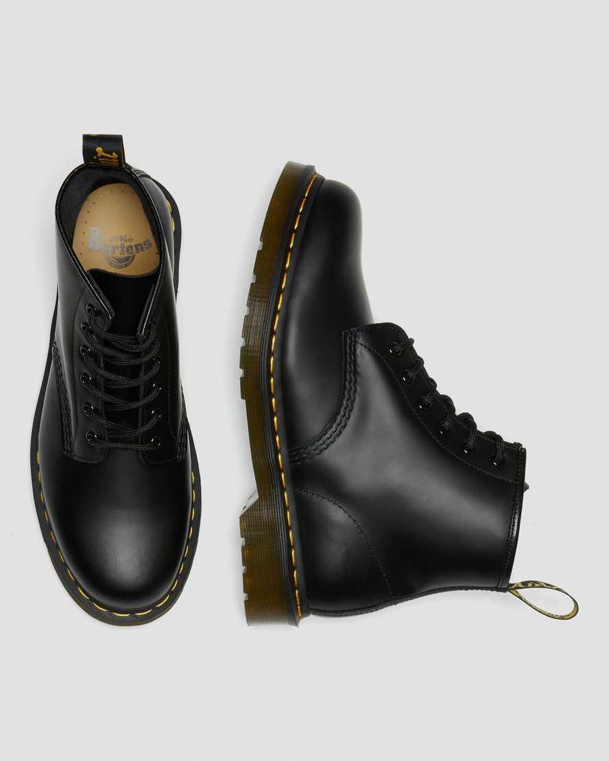 schwarze dr. martens 101 yellow stitch smooth damen-ankle-boots