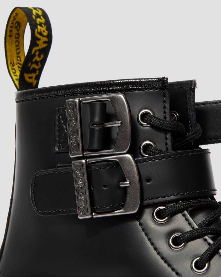 schwarze dr. martens 1460 smooth damen-schnallenstiefel