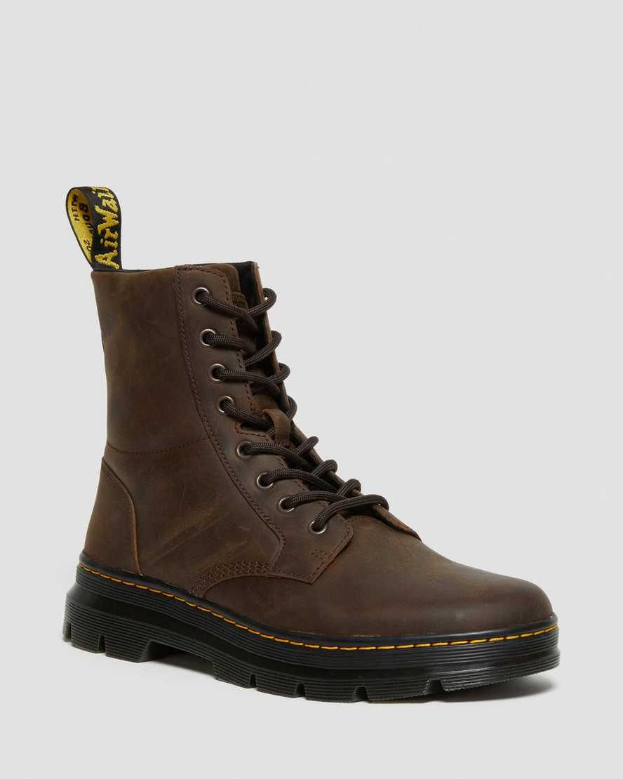 braune dr. martens combs crazy horse damen-freizeitstiefel