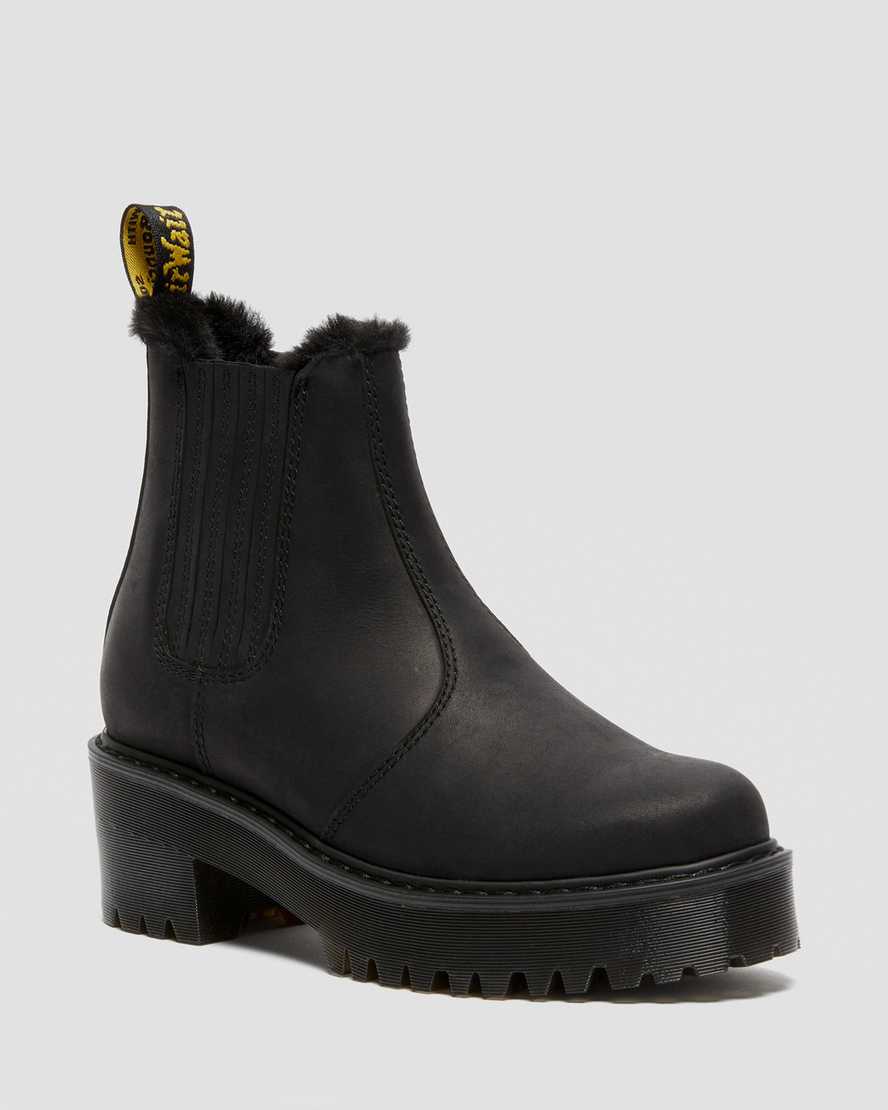 schwarze dr. martens rometty chelsea boots aus kunstfell für damen