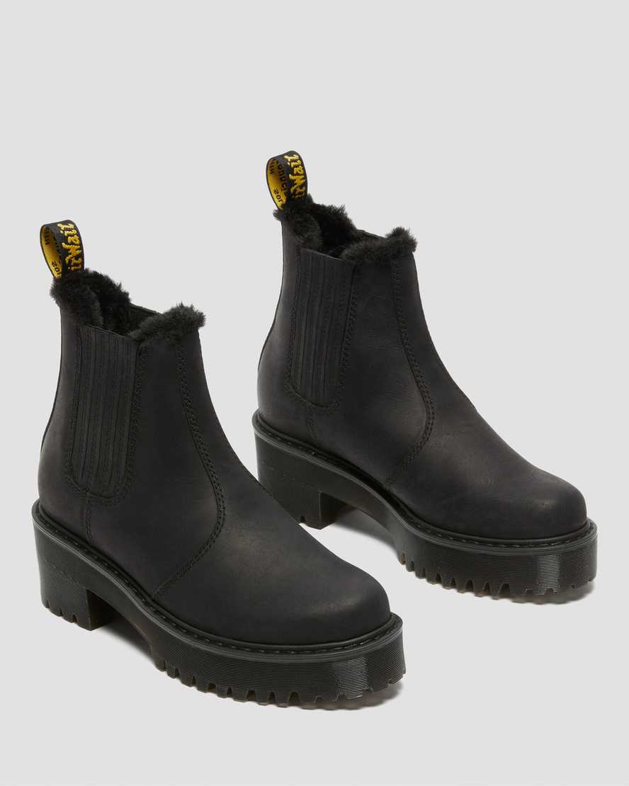 schwarze dr. martens rometty chelsea boots aus kunstfell für damen