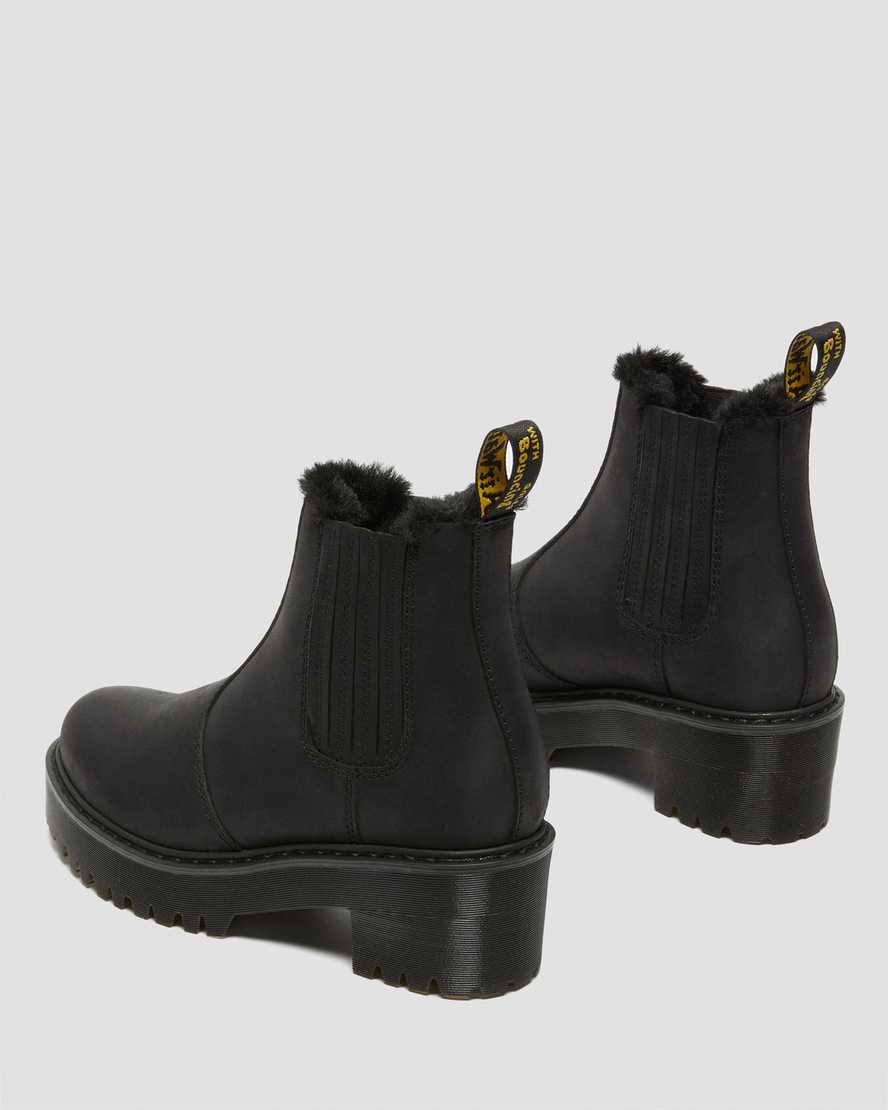 schwarze dr. martens rometty chelsea boots aus kunstfell für damen