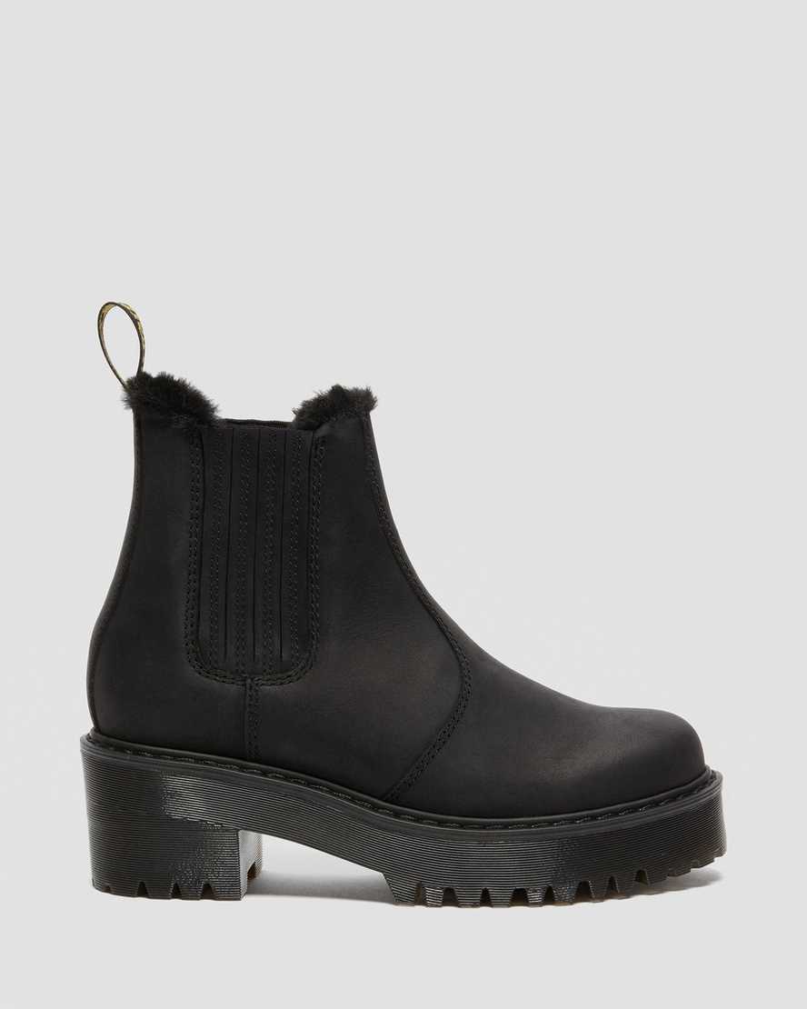 schwarze dr. martens rometty chelsea boots aus kunstfell für damen