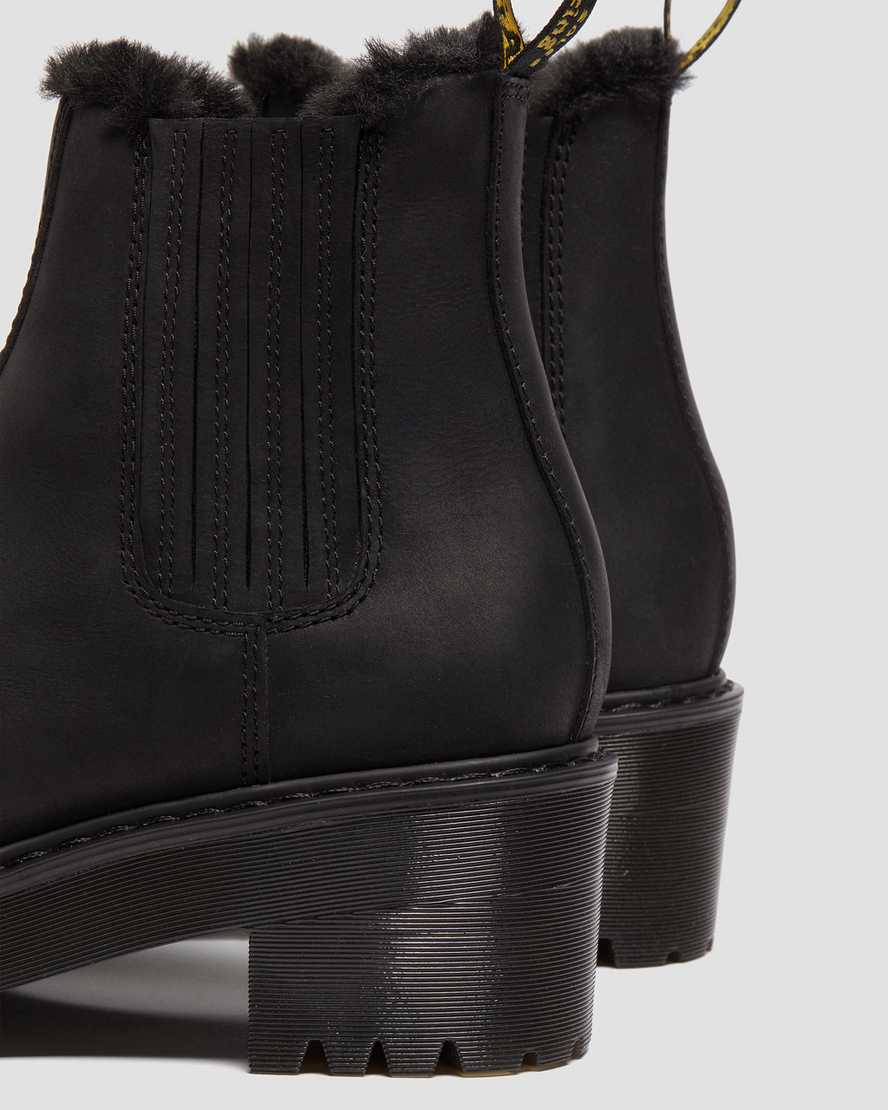 schwarze dr. martens rometty chelsea boots aus kunstfell für damen