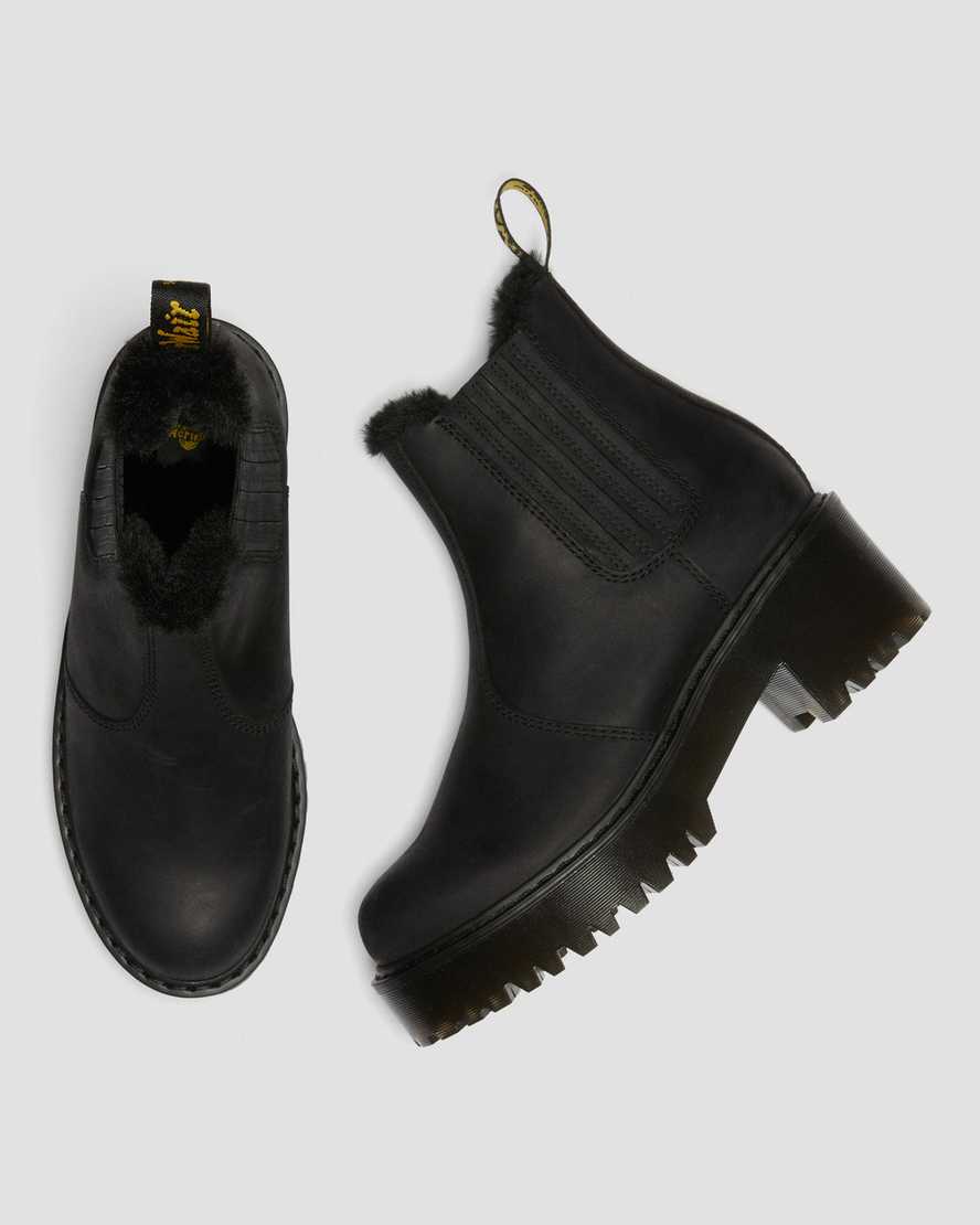 schwarze dr. martens rometty chelsea boots aus kunstfell für damen