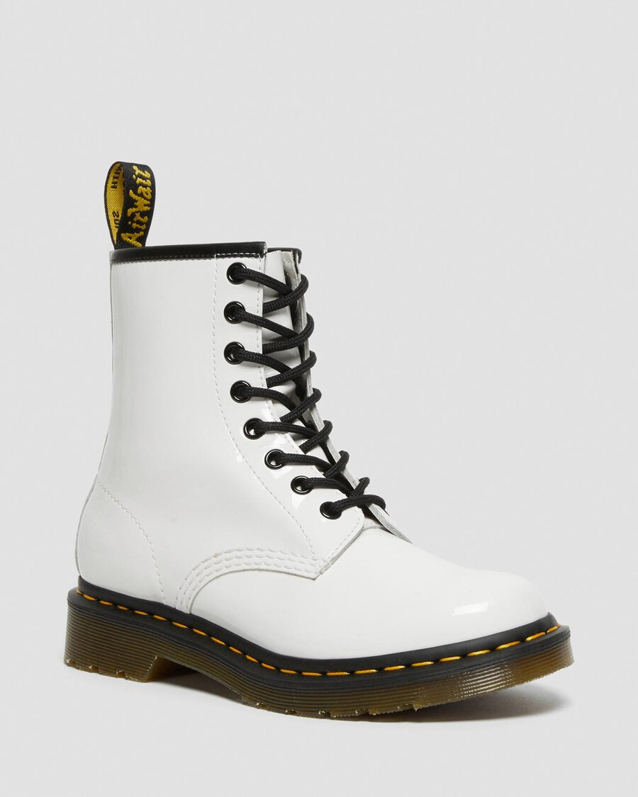 weiße dr. martens 1460 lackleder-schnürstiefel für damen