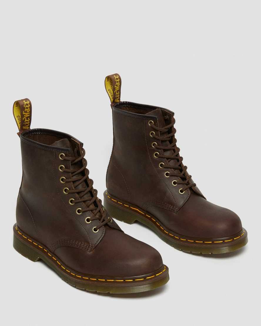 braune dr. martens 1460 crazy horse damen-schnürstiefel