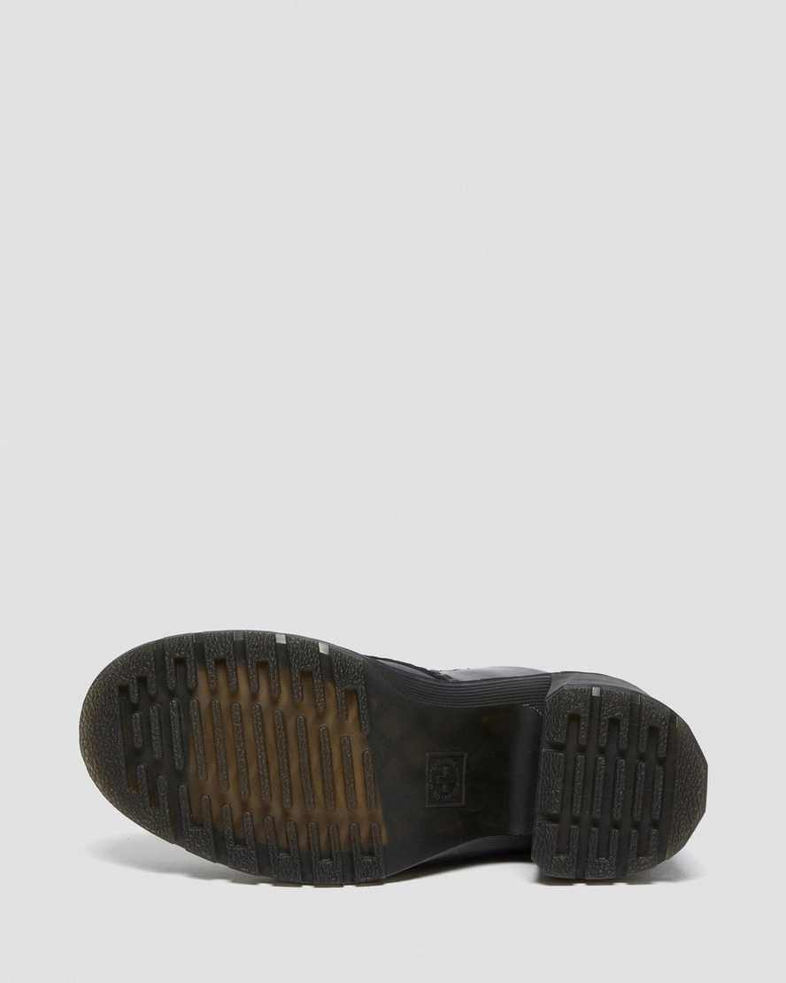 schwarze dr. martens chesney schnürstiefel mit ausgestelltem absatz für damen