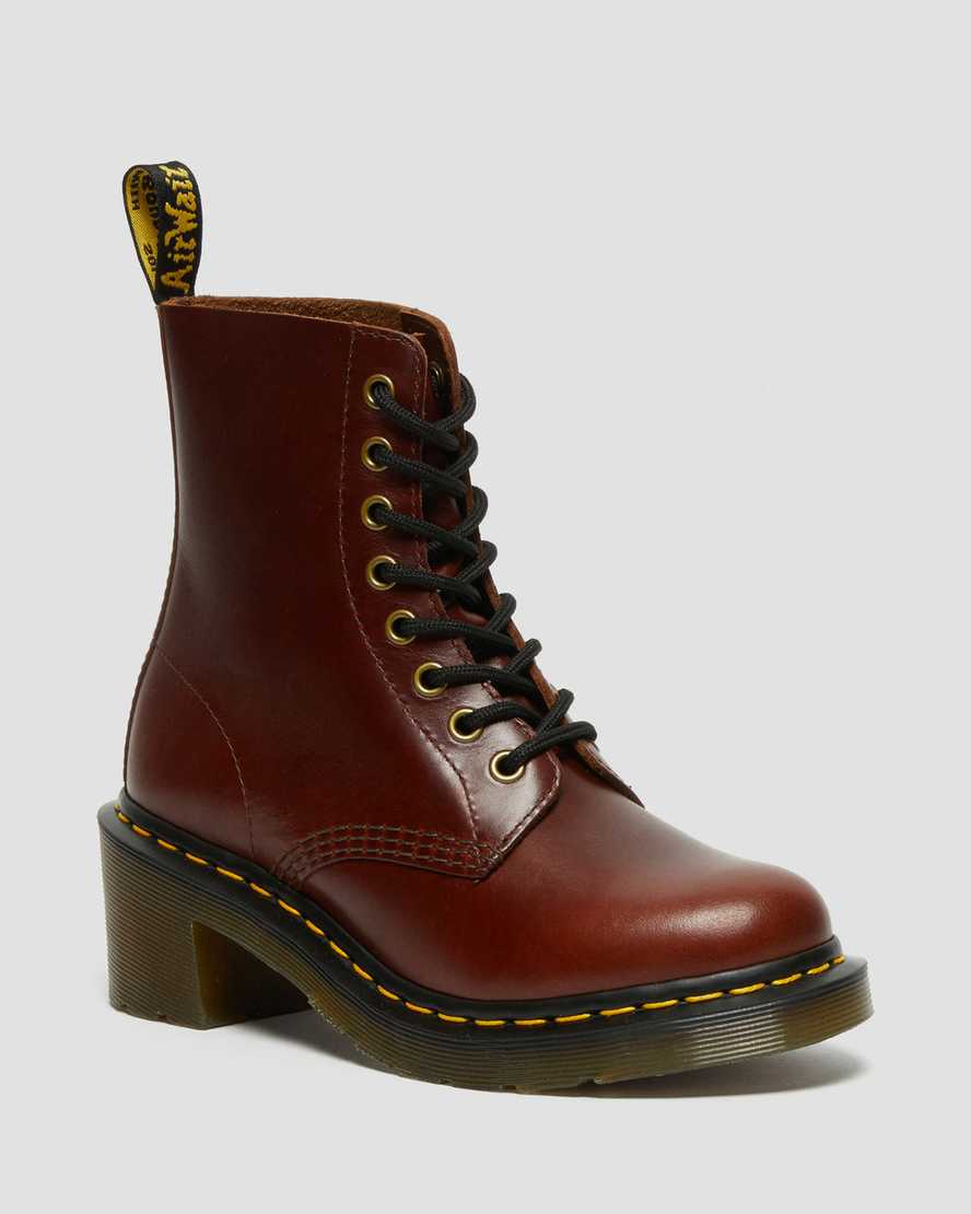 braune dr. martens clemency schnürstiefel für damen mit absatz