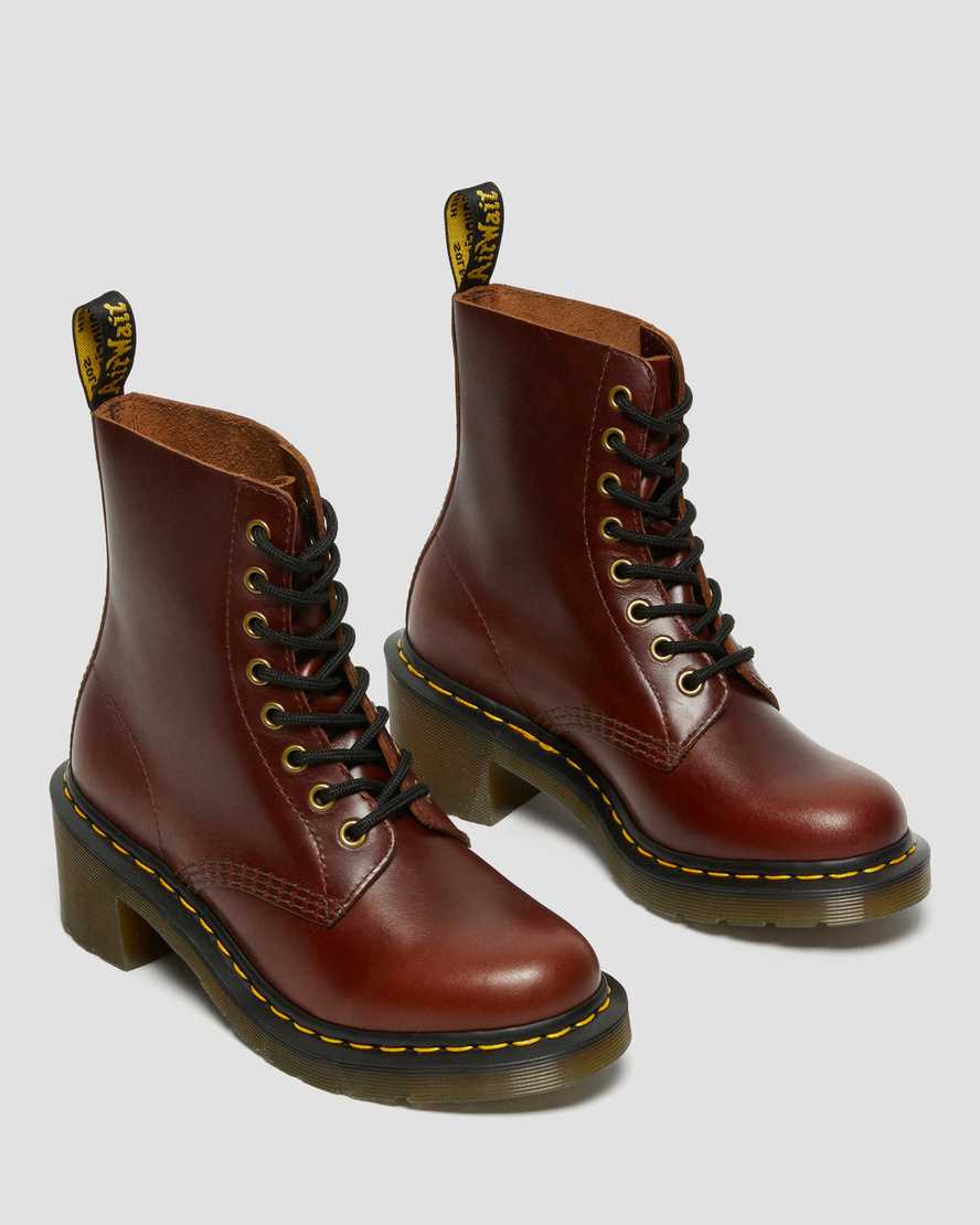 braune dr. martens clemency schnürstiefel für damen mit absatz